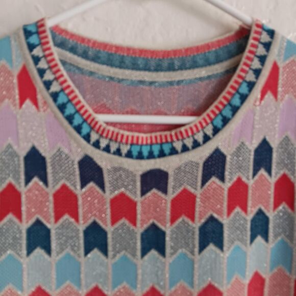 Vintage T-shirt Dress Bodycon Medium Jacquard Knit Geometric Metallic fairy - Picture 2 of 5